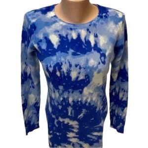 Charter Club 100% Cashmere Blue Tie-Dye Crewneck Long Sleeve Sweater Small